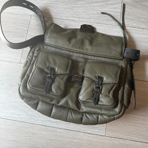 Rag & Bone Large Field Leather Messenger Bag Dark Green Puffer Leather And Nylon - Picture 8 of 16